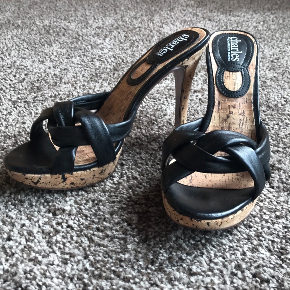 Cork/black leather heel
